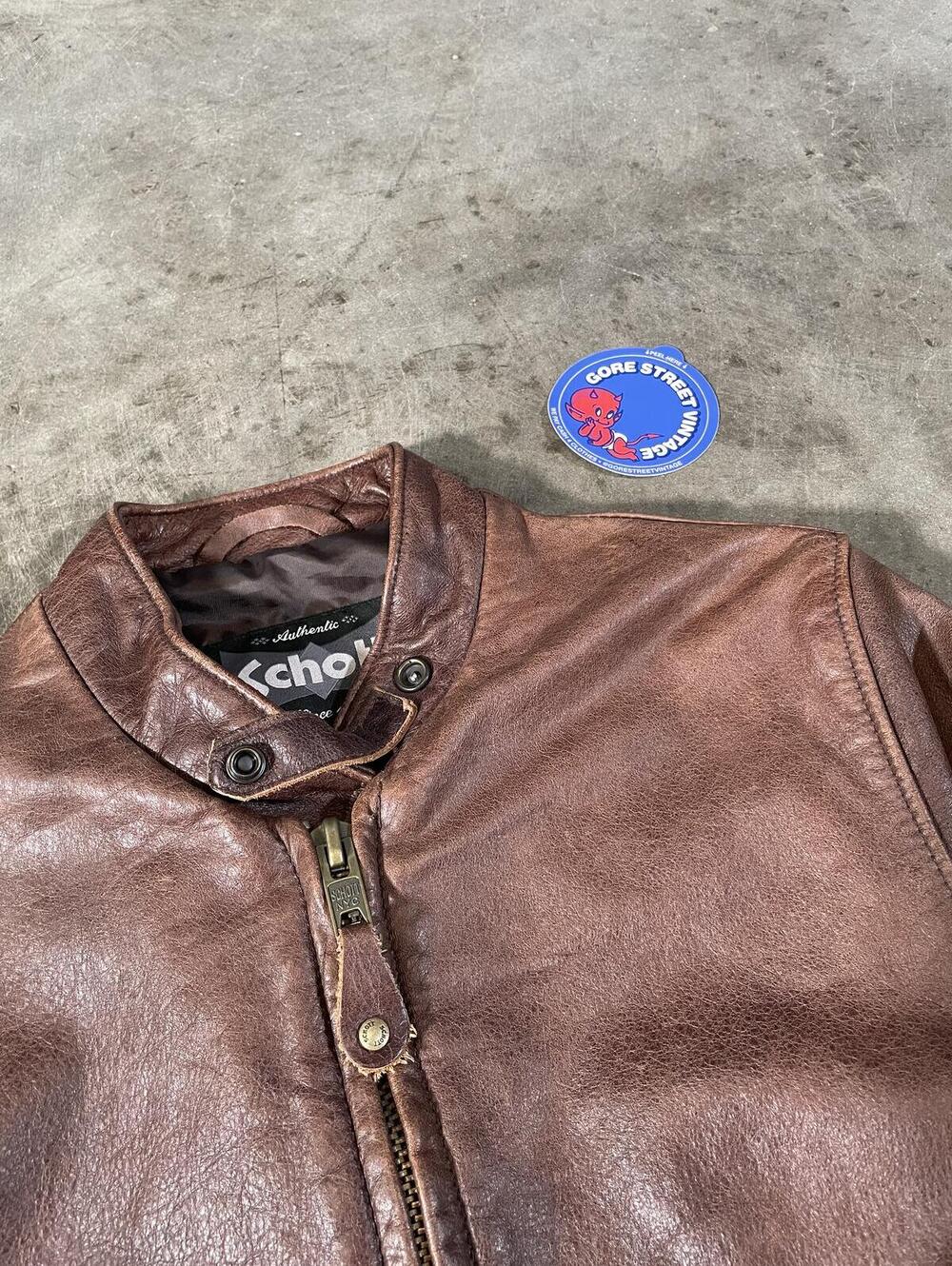 Schott 654VN Brown Cowhide Cafe Racer Leather Jacket M 18x25